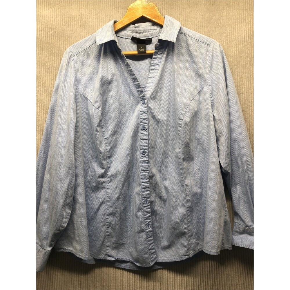 Lane Bryant Button Down Shirt Size 22 Light Blue V Neck Long Sleeve